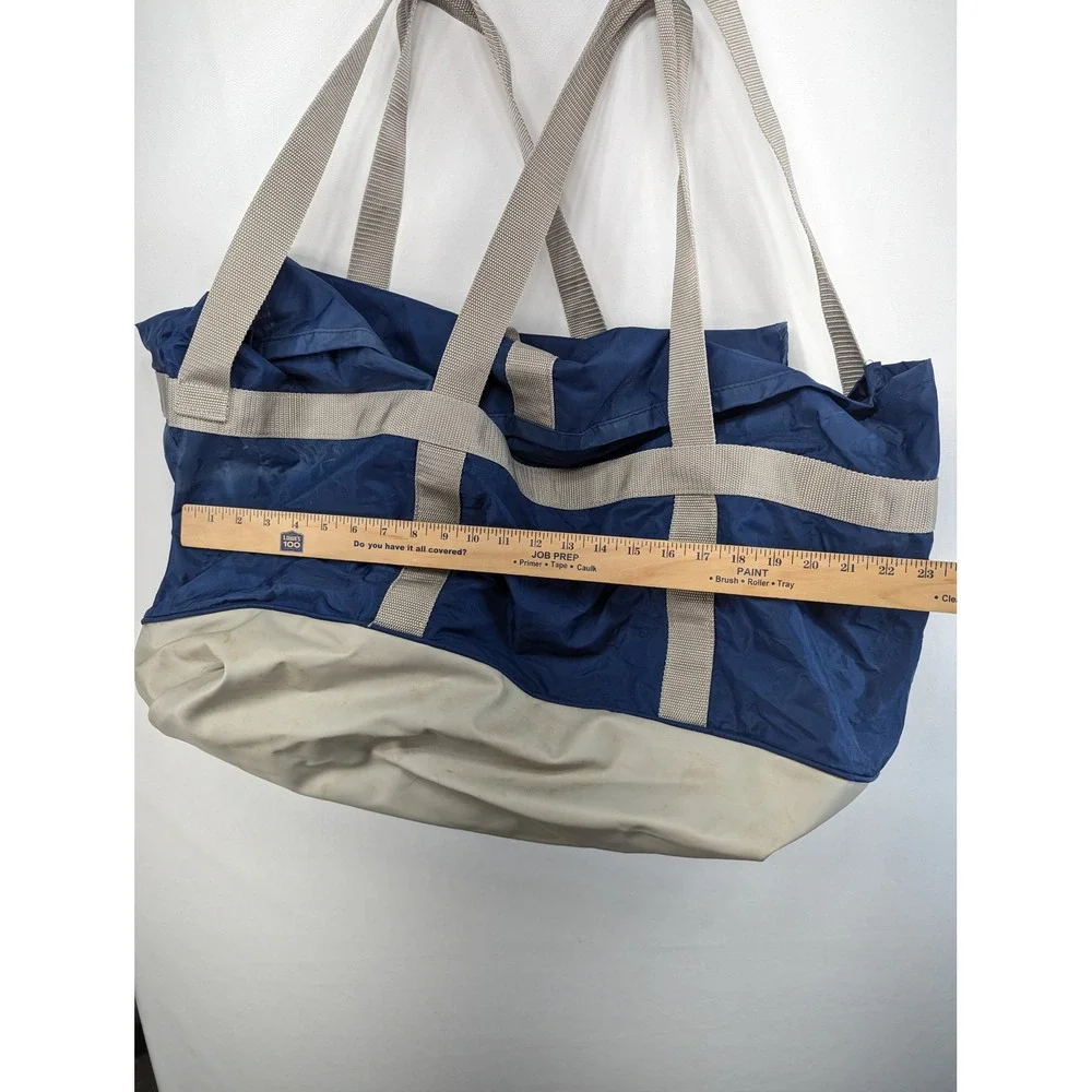 Vintage Tupperware Insulated Tote Bag Navy Blue Tan Large Picnic Grocery Bag